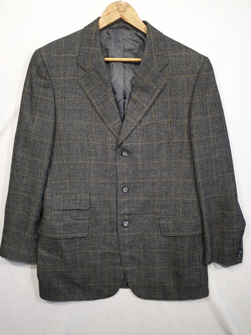 NWOT Lou Myles Tweed Blazer Mens Plaid Grey Gold Check Sport Coat Vtg 42R 44R